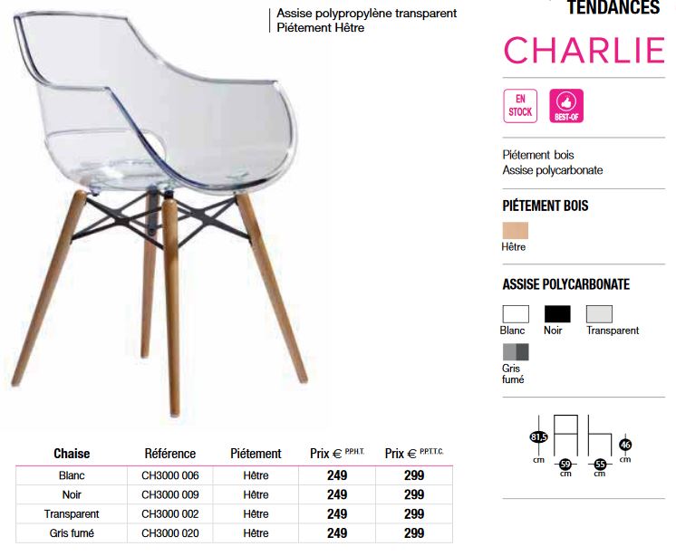 Chaise assise transparente CHARLIE